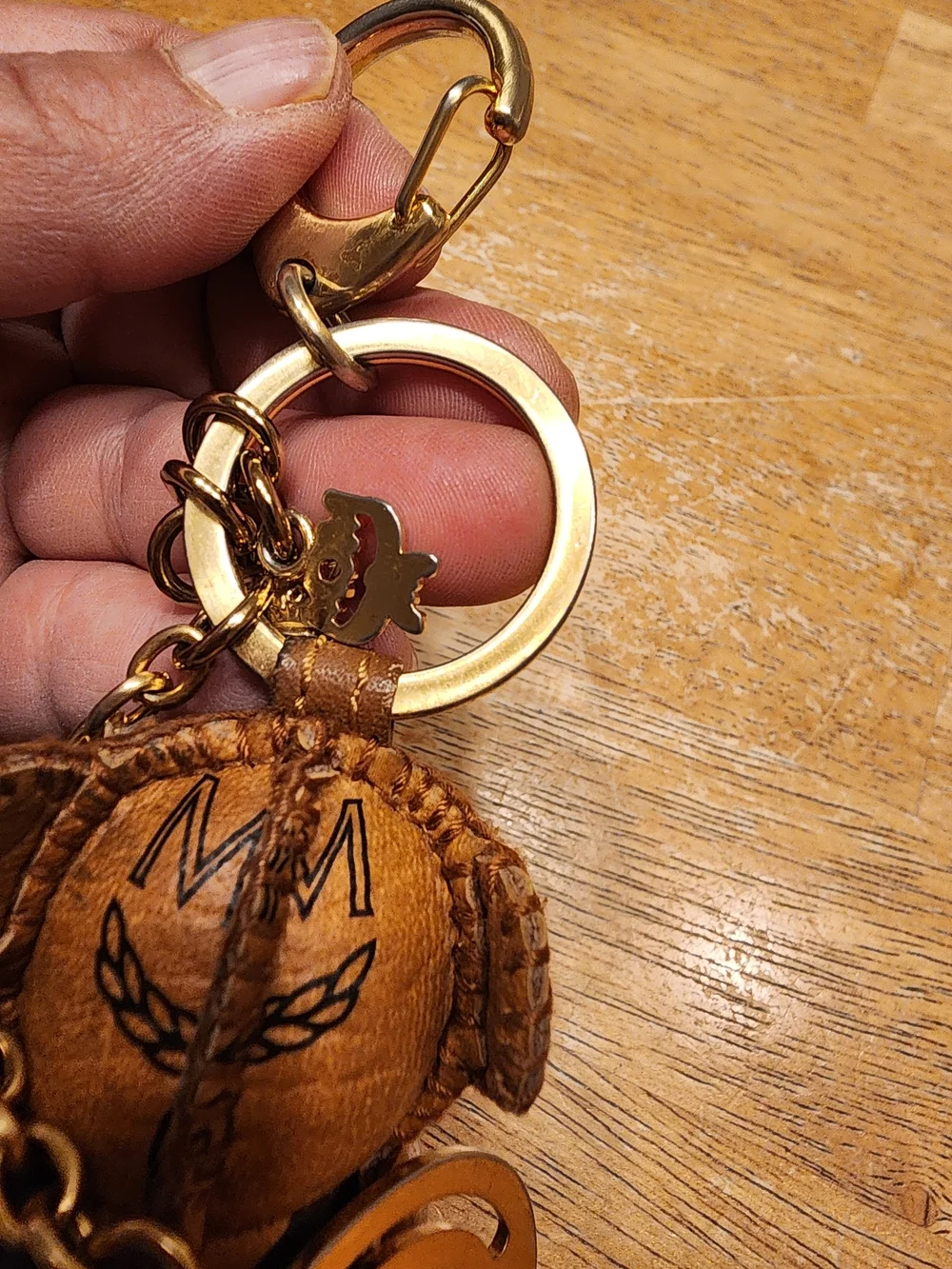 MCM Cognac Brown Leather Bear Keychain with Gold Hardware